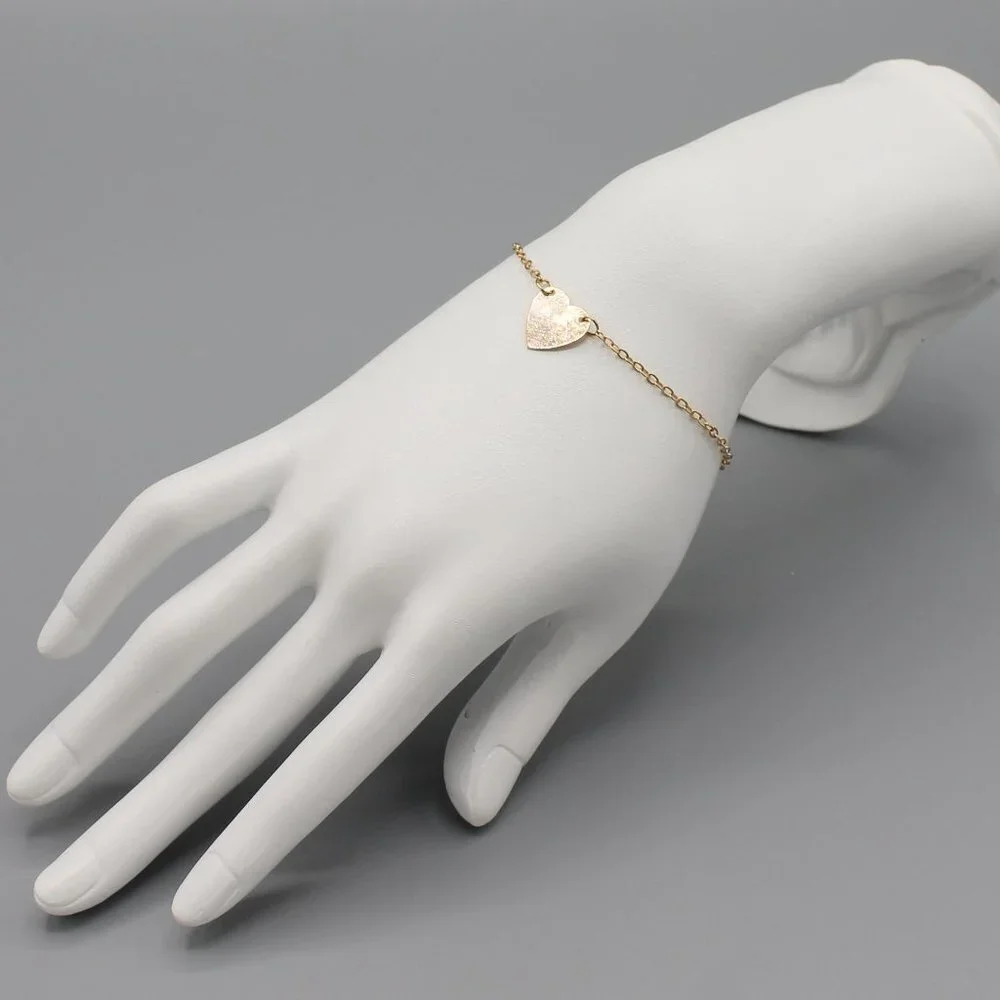 Jewelry bracelet heart love romantic yellow gold tone minimalist dainty new